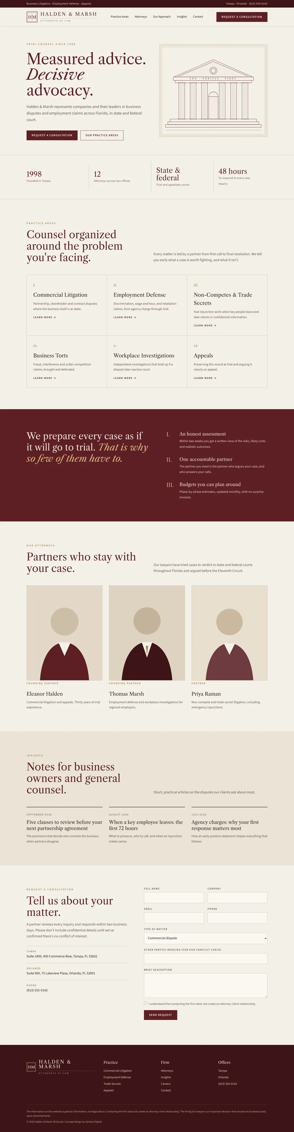 Homepage of the Halden & Marsh concept site